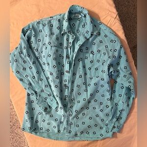 Vintage Bonhomme American Collection Teal Patterned Button Down Shirt